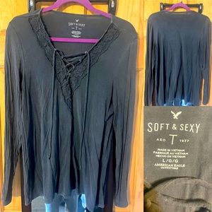 American Eagle lace front gray top size large